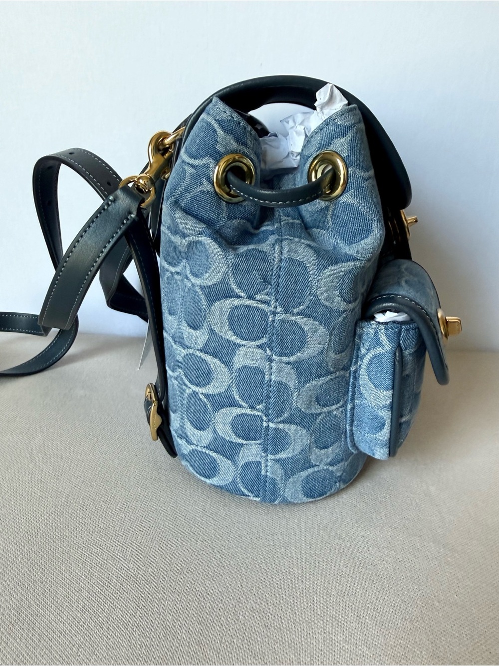 NWT Coach Hadley Backpack Signature blue Denim  /Gold hardware Gift Set - Picture 4 of 16